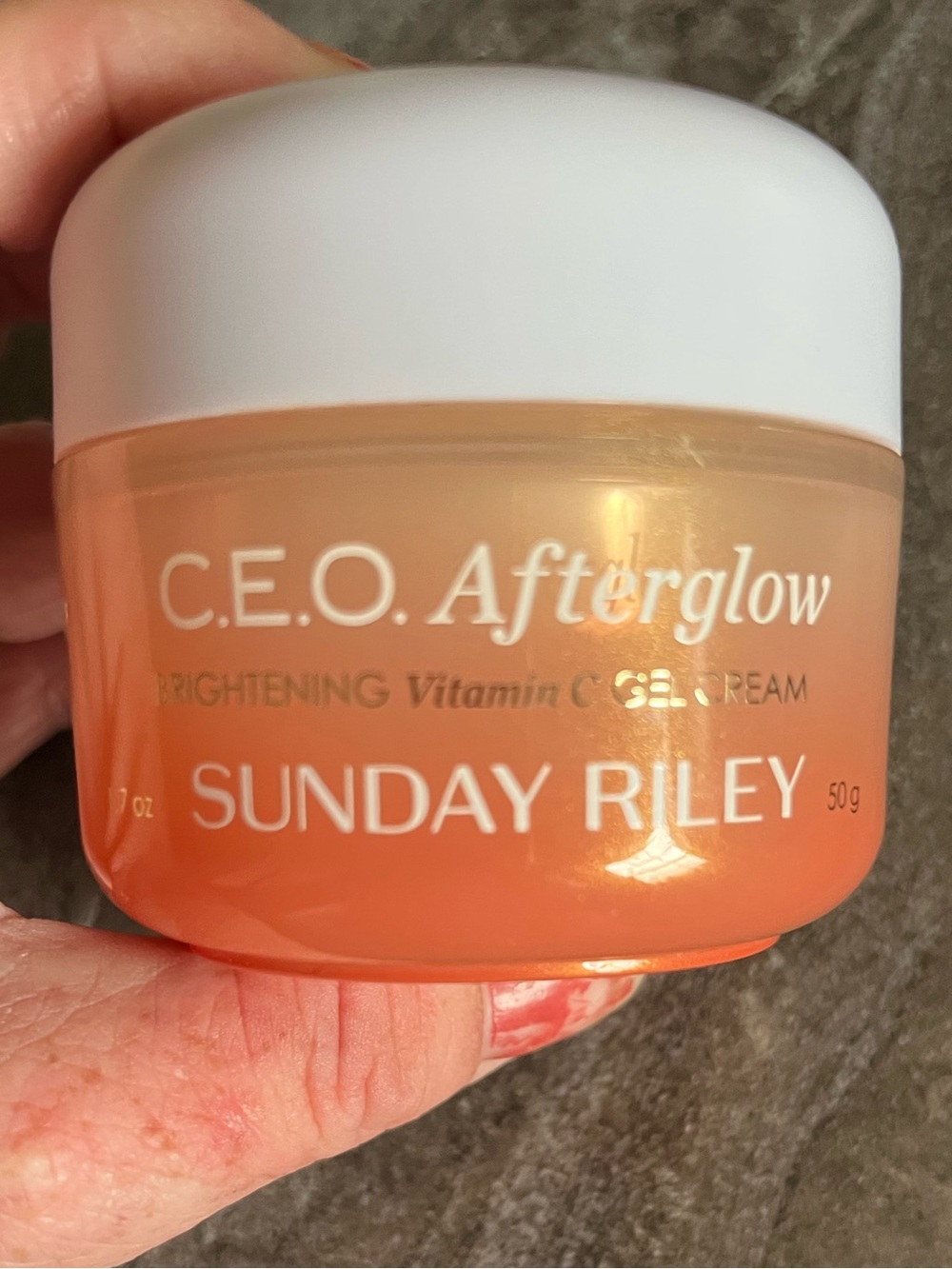 Sunday Riley C.E.O. Afterglow Vitamin C Gel Cream - Orange & White Jar